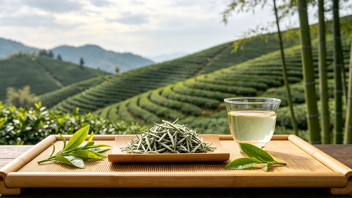 Anji Baicha — pale albino green tea leaves from Anji, Zhejiang