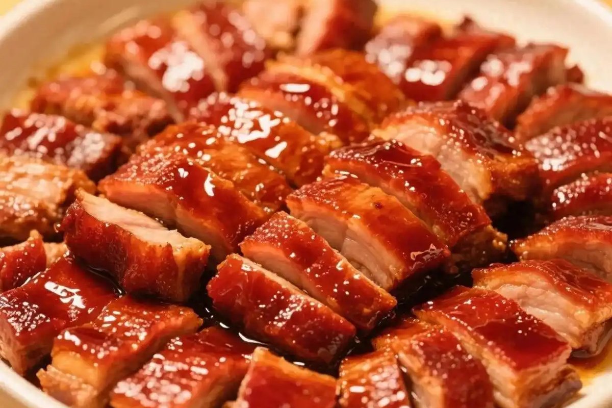 Char Siu — closeup of sliced pork showing the signature red exterior and juicy interior