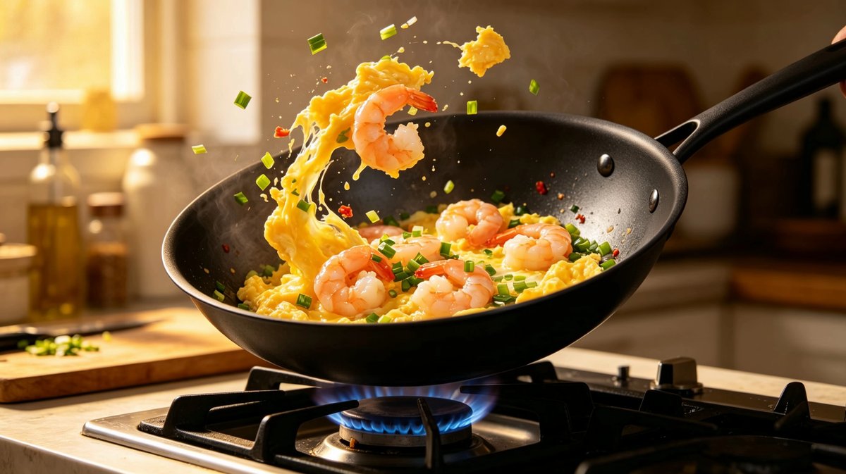 Chinese carbon steel wok on a stove